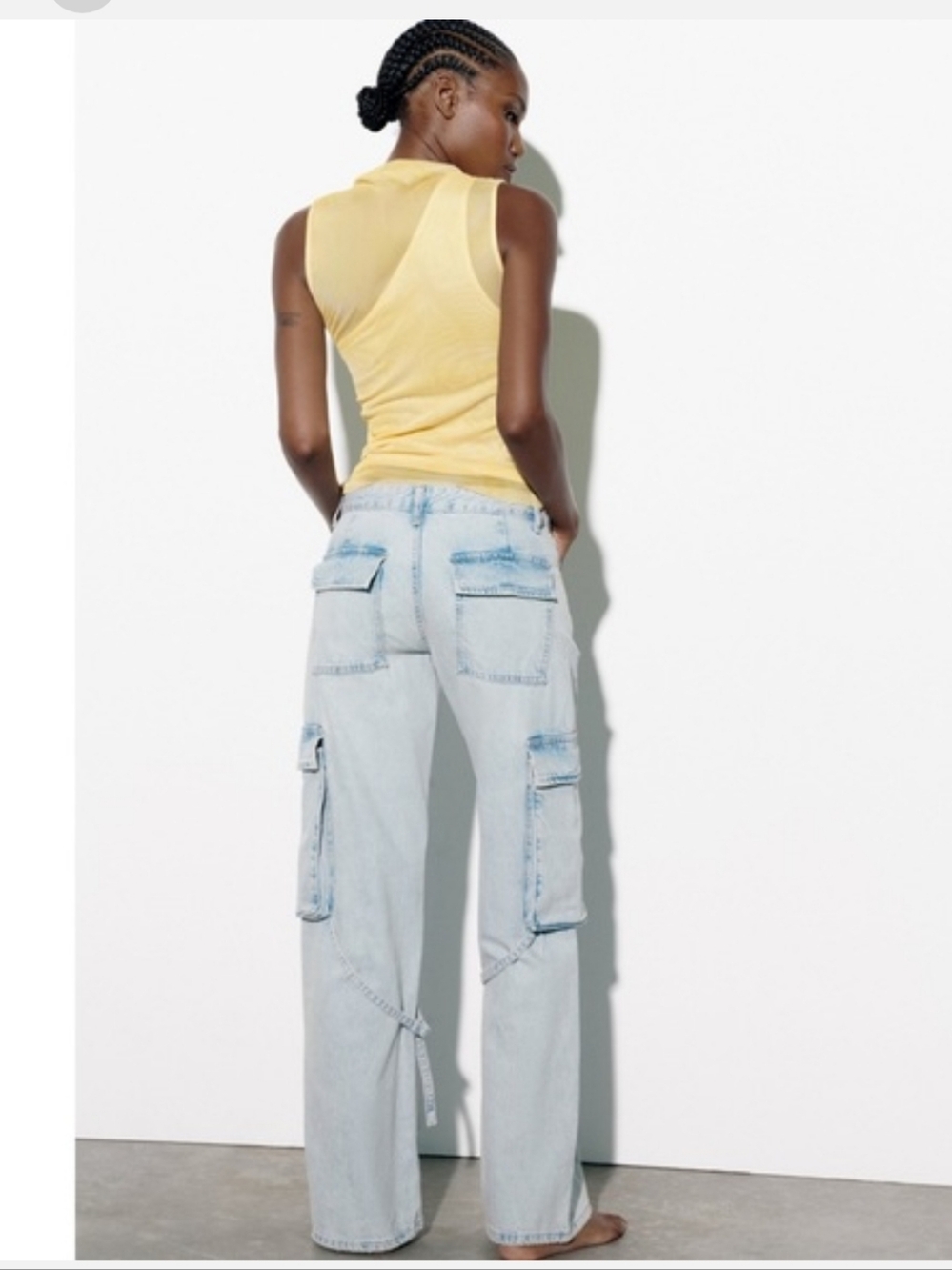 Zara Mid Rise Light Blue Wash TRF Belt Loop Cargo Wide Leg Jeans 4 - Picture 2 of 11